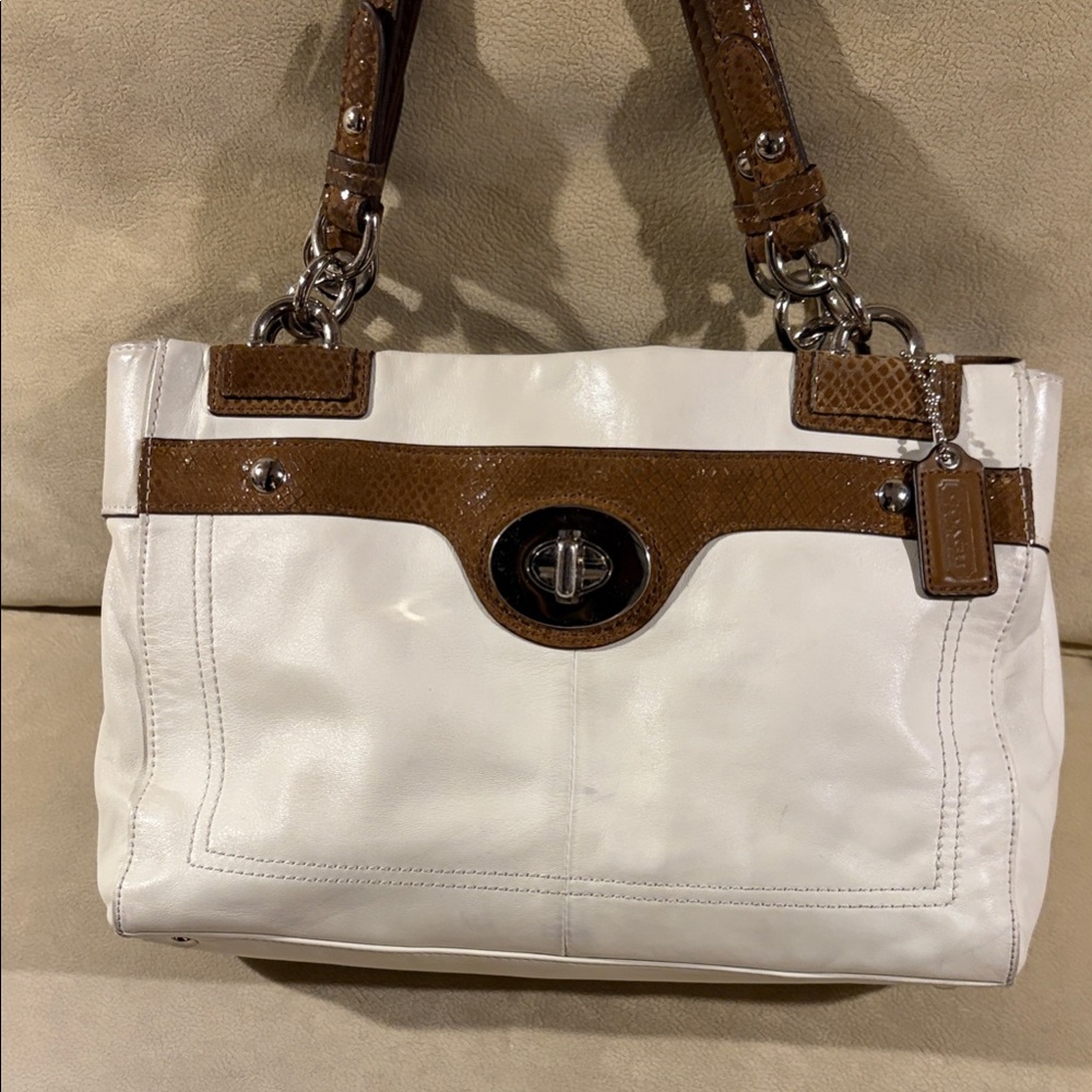 Coach White and Brown Leather Penelope Handbag GUC